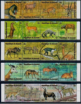 Бурунди Животные африки продолжение серии (в последней сцепке дефект) 1975
